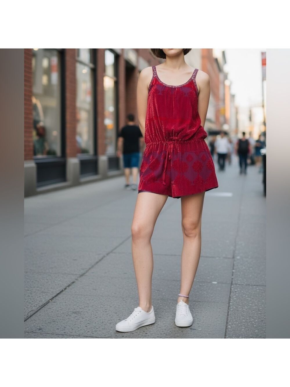 Free People Embroidered Silk-Blend Racerback Dress – Size 6